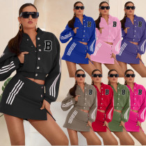Jacket Baseball Suit Letter B Print Sports Skirt Two-piece