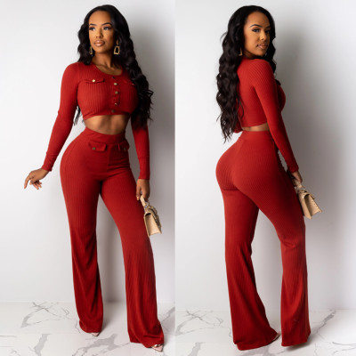 Pit Stripes Long-sleeved Tops Wide-legged Pants Two-piece Set