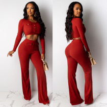 Pit Stripes Long-sleeved Tops Wide-legged Pants Two-piece Set
