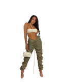 Solid Color Pleated Drawstring Sports Casual Pants