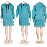 Sexy Casual Fashion Solid Color Hooded Sweatshirt Dress