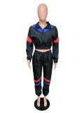 Casual Slim Fit Windbreaker Patchwork Two-piece Suit