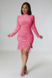 Pleated Ruffle Stand Collar Fashion Sexy Dress