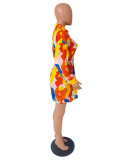 Colorful Floral Pattern Waist-skimming Shirt Dress