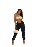 Solid Color Pleated Drawstring Sports Casual Pants