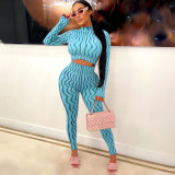Wave Stripes Tight-fitting Long-sleeved Two-piece Suit