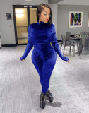 Solid Color Silk Velvet Pleated Slim Jumpsuit