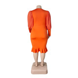 Solid Color Splicing Plus Size Fashion Dress