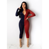 New Sexy Fashion Splicing Zipper Jumpsuit