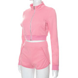 Slim-fitting Zipper Stand-up Collar Tops Hip-lifting Shorts Casual Suit