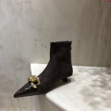 Metal Chain Stitching Pointed Toe Short Boots
