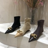 Metal Chain Stitching Pointed Toe Short Boots