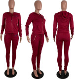Solid Color Embroidery Zipper Sports Sweatshirt Two-piece Set