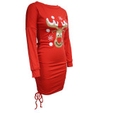 2022 Autumn/Winter Christmas Long Sleeve Pleated Hip Dress