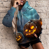 Hooded And Padded Halloween Pumpkin Print Sweatshirt