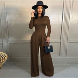 Solid Color Long-sleeved Wide-legged Pants New Two-piece Set