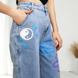 Personalized Printed Graffiti Relaxed Straight Jeans
