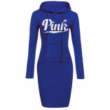 Fashion Casual Print Long Sleeve Hooded Sweatshirt Dress