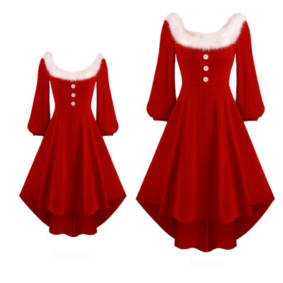 Plush Square Neck Party Dresses Mother And Daughter Dresses