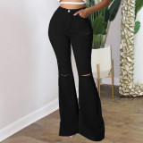 Slim-fit Fashion Hole Denim Horseshoe Pants