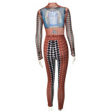 Polka Dot Print Tight-fitting One-piece Top Lifting Pants Casual Suit