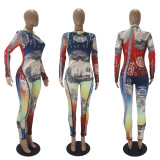 Fashion USD Positioning Print Long Sleeve Jumpsuit