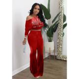 Korean Velvet Casual Long-sleeved Flared Pants Two-piece Suit