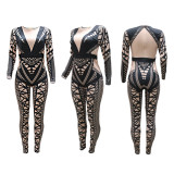 Fashion Tight Long-sleeved Package Hip Jumpsuit