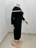 Casual Fashion Long-sleeved Splicing Slim Fit Plus Size Dresses