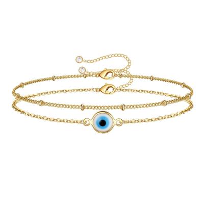 Bead Chain Devil's Eye Freshwater Pearl Bracelet Stainless Steel And 18K Gold Plated Chain Bracelet