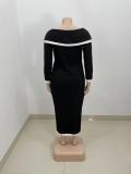 Casual Fashion Long-sleeved Splicing Slim Fit Plus Size Dresses