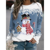 Christmas New Snowman Print Long-sleeved T-shirt Casual Loose Top