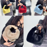 Mink Fur Pleated Handle Shoulder Crossbody Bag