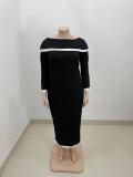 Casual Fashion Long-sleeved Splicing Slim Fit Plus Size Dresses