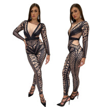 Fashion Tight Long-sleeved Package Hip Jumpsuit