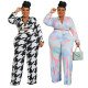 Fashion Print Laced Shirt Collar Leisure Suit