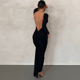 Solid Color Sexy Backless Pleated Long Temperament Slim Dress