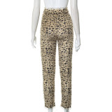 New Casual Leopard Print Slim Fit Elasticated Trousers For Autumn And Winter