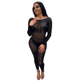 Sexy Hollow Mesh Lace  Jumpsuit