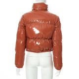 Solid Color Zipper Mirror Leather Warm Cotton Jacket