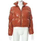 Solid Color Zipper Mirror Leather Warm Cotton Jacket