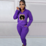 Autumn And Winter Printed Pullover Zipper Casual Sports Suit