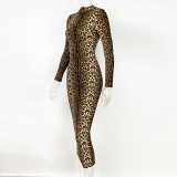 Fashion Sexy Leopard Print Long-sleeved Slim Dress