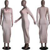 Fashion Casual Long Sleeve V-neck Dress