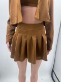 Autumn And Winter Casual Blazer Short Undershirt Pleated Skirt Solid Color Suit