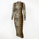 Fashion Sexy Leopard Print Long-sleeved Slim Dress