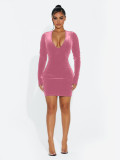 Solid Color Sexy V-neck Package Hip Dress