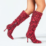 Fashion Leopard Print Square Head Fine High Heel Boots