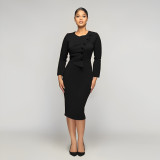 New Button Draw Pleated Pencil Dress