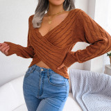 Sexy Cross V-neck Twist Long-sleeved Sweater